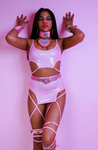 METALLIC HARNESS LEG WRAP SKIRT (Pink or Blue) “CRR x J. Valentine”