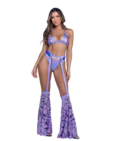 6423 -Lavender Sequin Halter Bikini Top with Ring Hardware