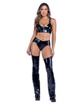 6487 - Black Vinyl Shorts with Buckled Chaps