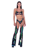 6493 - Rainbow Babe Oil Slick Vinyl & Fishnet Chaps