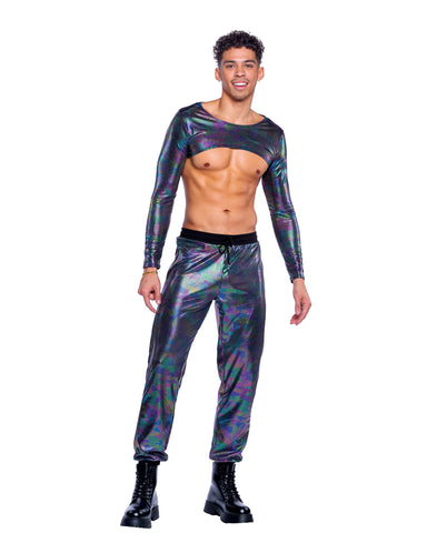 6531 -Men's Rainbow Oil Slick Camouflage Long Sleeved Crop Top