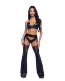 6690 - Black 2PC Pleather Short Set with Eyelet Details