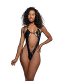 6764 - 1pc Embossed Velvet Deep  Dancwear/Swimwear Plunge Romper