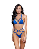 6782 - 2PC Spandex Strappy Ring Bikini / Dancer Set (Black or Royal Blue)