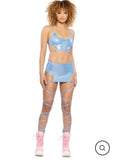 METALLIC HARNESS LEG WRAP SKIRT (Pink or Blue) “CRR x J. Valentine”