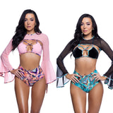 JR269 - Pink or Teal/Black Mesh Bell-Sleeve Shrug *CRR x J.Valentine*