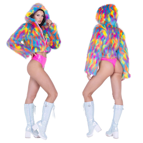 *LMT EDT*Rainbow CROPPED HOODED FUR JACKET (2 Color Choices) *CRR x J.Valentine*