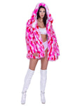 HOT PINK THIGH-HIGH HOODED FUR COAT “CRR x J.Valentine” hi