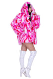 HOT PINK THIGH-HIGH HOODED FUR COAT “CRR x J.Valentine” hi