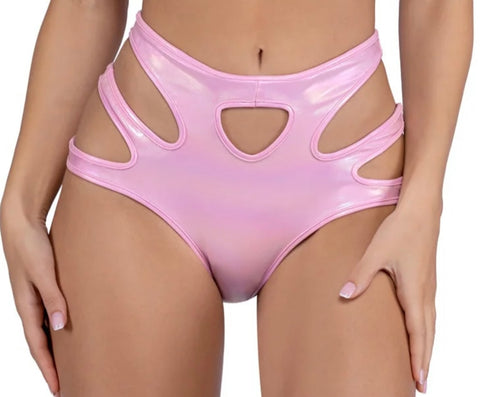 6449 - Metallic Iridescent Keyhole High-Waisted Shorts (Avail: Pink, White)