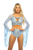 JR171 - Fishnet/Mesh Sequin Flair Sleeve Top (Pink, Blue, Lavender)