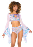 JR171 - Fishnet/Mesh Sequin Flair Sleeve Top (Pink, Blue, Lavender)