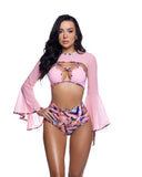 JR269 - Pink or Teal/Black Mesh Bell-Sleeve Shrug *CRR x J.Valentine*