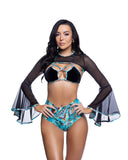 JR269 - Pink or Teal/Black Mesh Bell-Sleeve Shrug *CRR x J.Valentine*