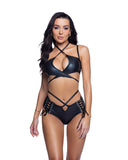 JR282 - Black Wrap Top & Lace-Up Dancewear/Swimwear Short Set