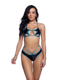 JR298 - Black/Turquoise PVC Star Top & Short Rave/Bikini Swim Set *CRR x J.Valentine*