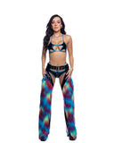JR299 - Black/Dark Rainbow PVC & Faux Fur Belted Chaps *CRR x J.Valentine*