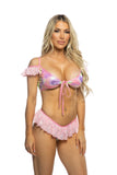 JR176 - Metallic/Coated Fishnet Ruffle Bikini Set