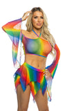 JR213 - Rainbow Mesh Flair Sleeve Top