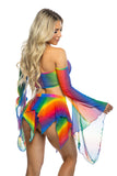 JR213 - Rainbow Mesh Flair Sleeve Top