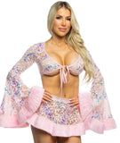 JR175 - Sequin Faux Fur Trimmed Skirt (Pink or Lavender)