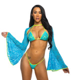 JR239 - Stretch Lace 3Pc Bikini & Shrug Set