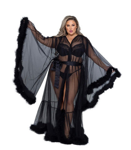 HOLLYWOOD GLAM LUXURY Marabou ROBE (Plus or One Size) (Black or Merlot) no