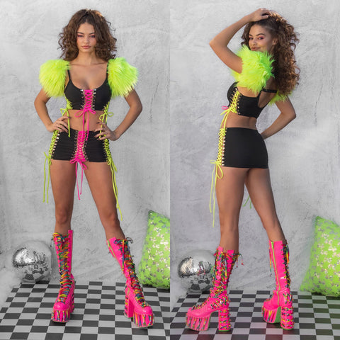 NEON MULTI LACE-UP (Pink/Black/Lime)SKIRT* “CRR x J.Valentine”
