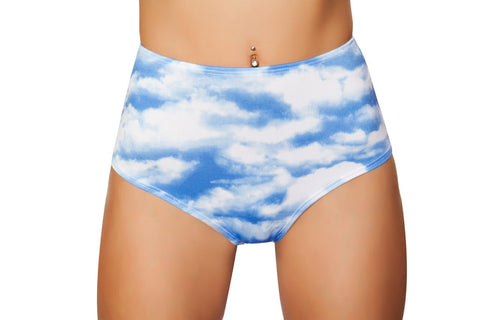 *ICE QUEEN* Printed High-Waisted Puckered Shorts (Color: Clouds)