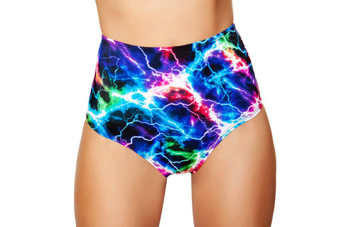 *RAINBOW BABE* Printed High-Waisted Puckered Shorts (Color: Electric)