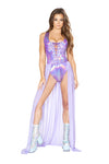 *HOLOGRAPHIC GLOW!* Romper with Lace-up Detail (Choose: Iridescent Blue/Purple)