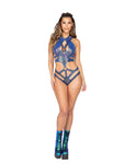 *HOLOGRAPHIC GLOW* Iridescent Cutout Romper with Holster (Color: Blue Multi)