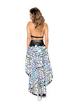 *HOLOGRAPHIC GLOW* Long Metallic Spotted Flare Skirt (Color: Black/Silver)