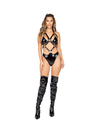 *DEAD CUTE* Latex Holster Romper with Ring Detail (Color: Black)