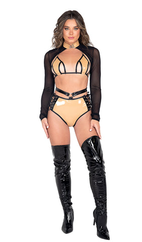 *DEAD CUTE* Sheer Mesh Shrug with Hook Closure (Colors: Black, Black/Nude)