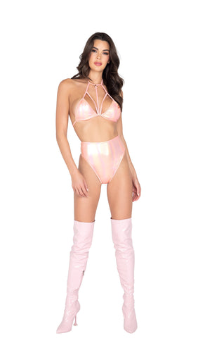 *HOLOGRAPHIC GLOW* Iridescent Bikini Top with Multi Straps (Colors: Multi, Peach)