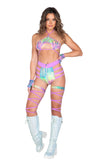 *HOLOGRAPHIC GLOW* Strappy High Waisted Shorts with Zipper Closure (Colors: Black/Silver, Hot Pink, Multi)