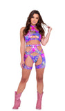 6055 - Tie-Dye High-Waisted Chap Shorts