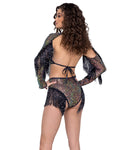 6221 - Sequin Fishnet High Waisted Shorts (Avail in Black and White)