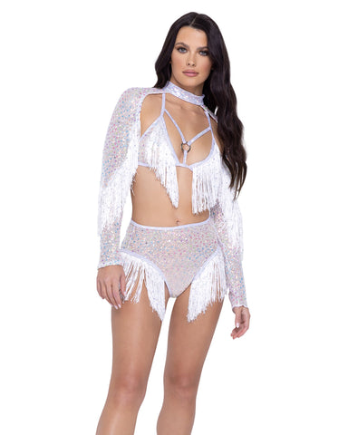 6222 - Sequin Fishnet Shrug  Avail in: Black and White