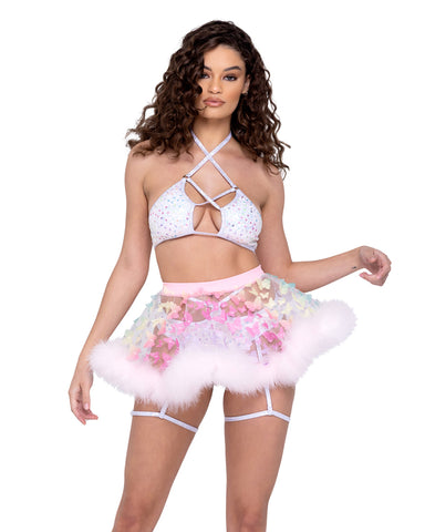 6245 - Sheer Butterfly Faux Fur Skirt !