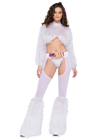 6250 - Long Sleeved Faux Fur Cropped Top Avail in White and Purple