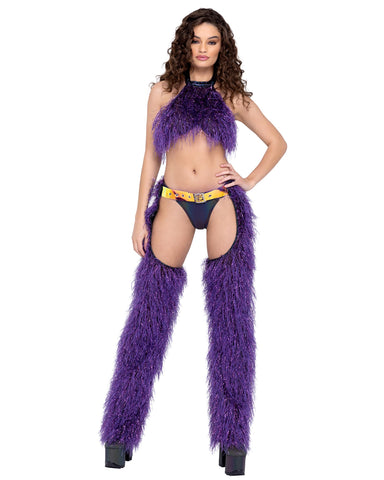 6251 - Faux-Fur Cropped Halter Neck Top Avail in White and Purple