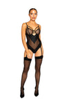 Roma Confidential LI324 netted Matte Bodysuit with Garter Set Fetish Style Black Matte Bodysuit with See-Through Netting Cutouts and Garter Straps