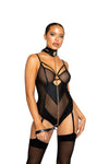 *DEAD CUTE* Netted Matte Bodysuit with Garter Set (Color: Black)