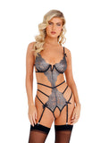 LI403 - Strappy Metallic Crotchless Teddy