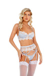 LI406 - 3pc Embroidered Lace & Satin Bralette Garter Set