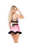 LI479 - 2PC Satin Underwire Bralette & Skirt Set with Faux Fur Detail