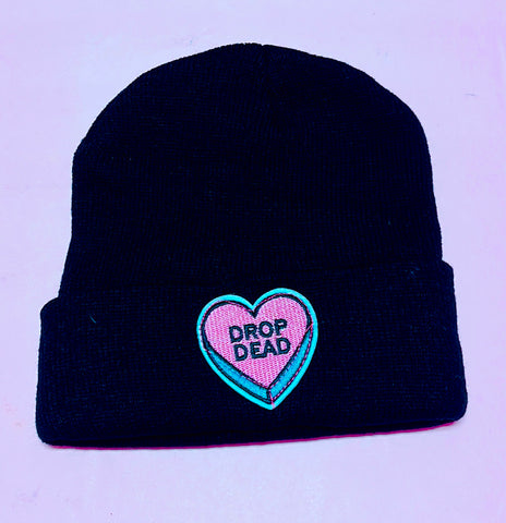 Drop Dead Anti-Conversation Heart Black Beanie