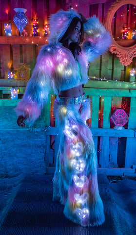 PASTEL/GLITTER LED  LIGHT-UP CROPPED FAUX FUR JACKET “CRR x J.Valentine”